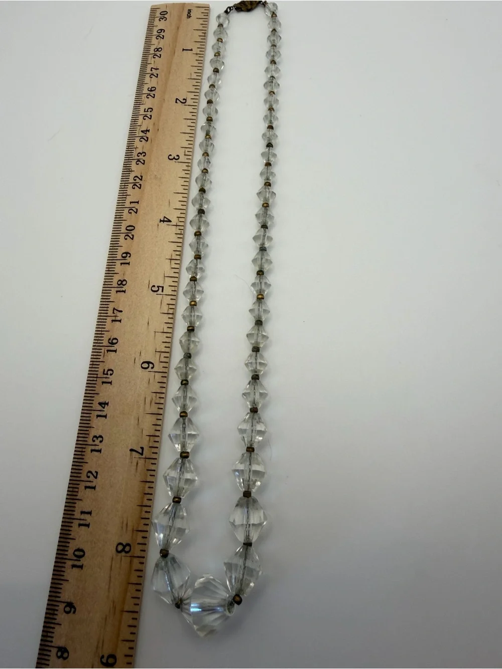 Faceted Clear Glass Graduated Beads Antique Gold Spacers Necklace Vintage 17” - Picture 5 of 5